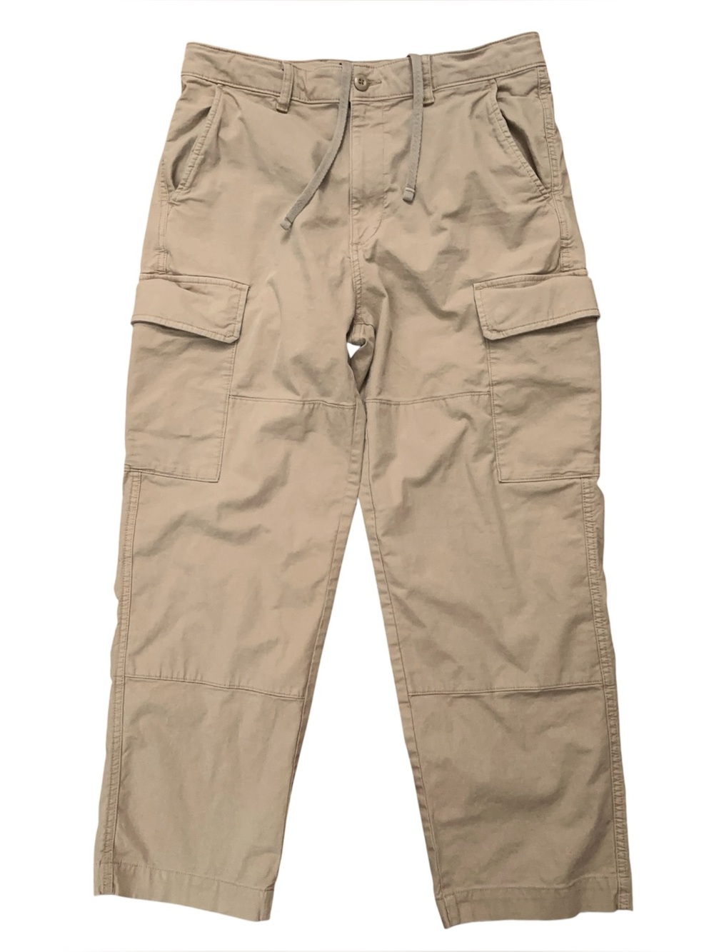 Uniqlo Cargo Pants Mens M Drawstring Stretch Relaxed Baggy Fit Wide Leg Beige